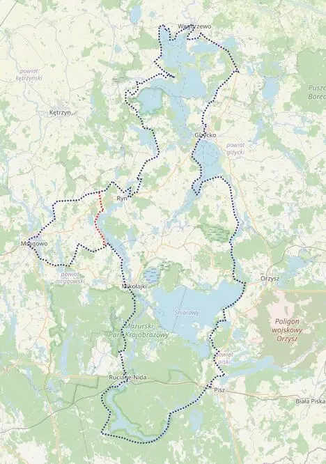 Mapa przebiegu Mazurskiej Pętli Rowerowej